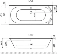 Акриловая ванна Excellent Oceana Slim Soft 180x80 см, встраиваемая, с гидромассажем, белая, с каркасом, со сливом-переливом, фурнитура бронза