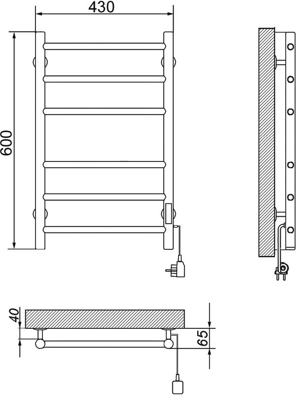 Полотенцесушитель электрический Ника Way 2 60/40, матовый белый RAL9016