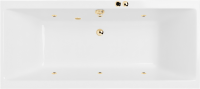 Акриловая ванна Excellent Pryzmat Slim Soft 180x80 см, встраиваемая, с гидромассажем, белая, с каркасом, со сливом-переливом, фурнитура золото