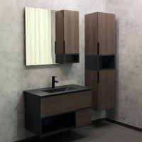 Мебель для ванной комнаты Comforty Франкфурт 90 дуб шоколадно-коричневый, черная раковина