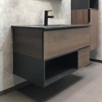 Мебель для ванной комнаты Comforty Франкфурт 90 дуб шоколадно-коричневый, черная раковина
