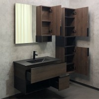 Мебель для ванной комнаты Comforty Франкфурт 90 дуб шоколадно-коричневый, черная раковина