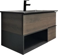 Мебель для ванной комнаты Comforty Франкфурт 90 дуб шоколадно-коричневый, черная раковина