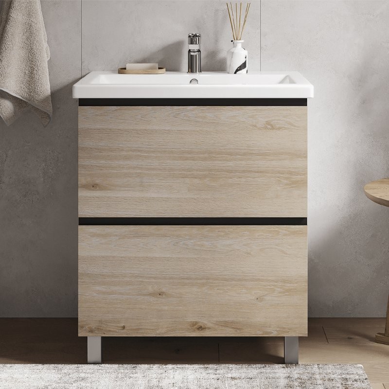 Тумба под раковину без столешницы Vigo Cross 70 напольная, 2 ящика, светлое дерево