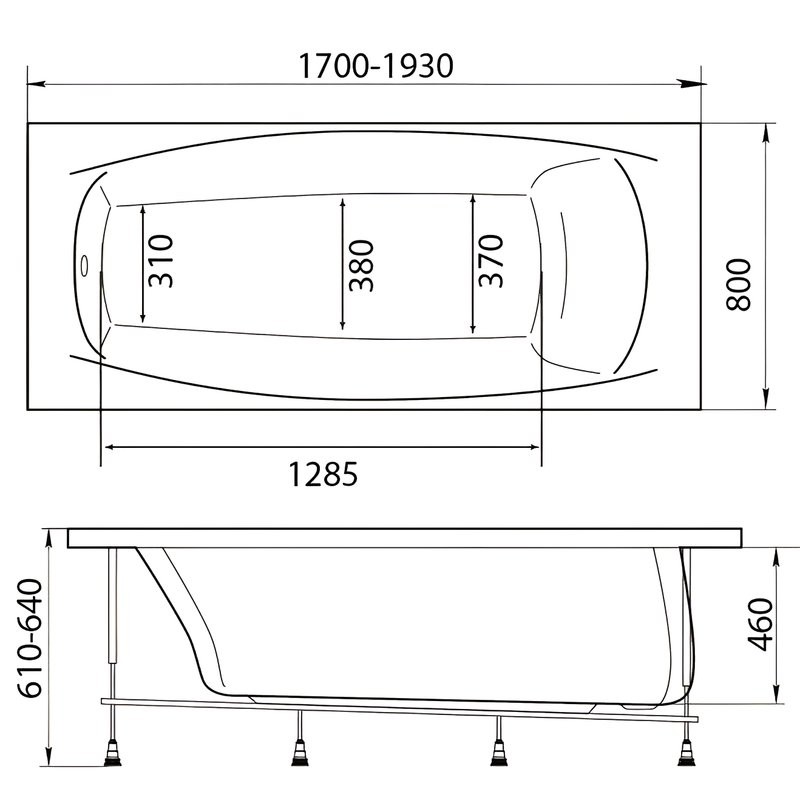 Акриловая ванна 1MarKa Pragmatika Премиум 195x80 см, пристенная, белая, с каркасом, с экраном, со сливом-переливом