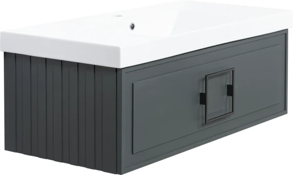 Тумба с раковиной La Fenice Cubo 100 подвесная, grigio, ручка черная, раковина Cubo 100