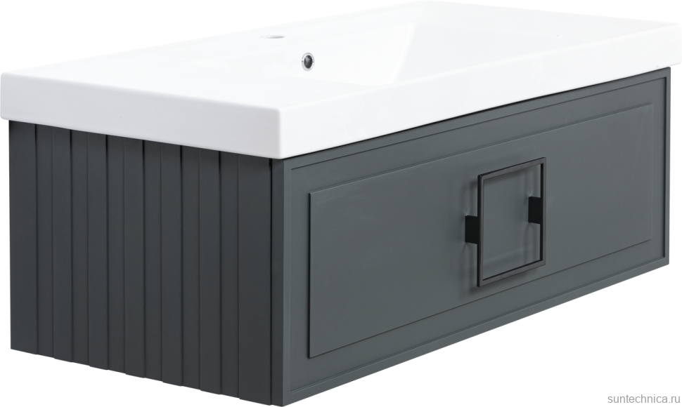 Тумба с раковиной La Fenice Cubo 100 подвесная, grigio, ручка черная, раковина Cubo 100