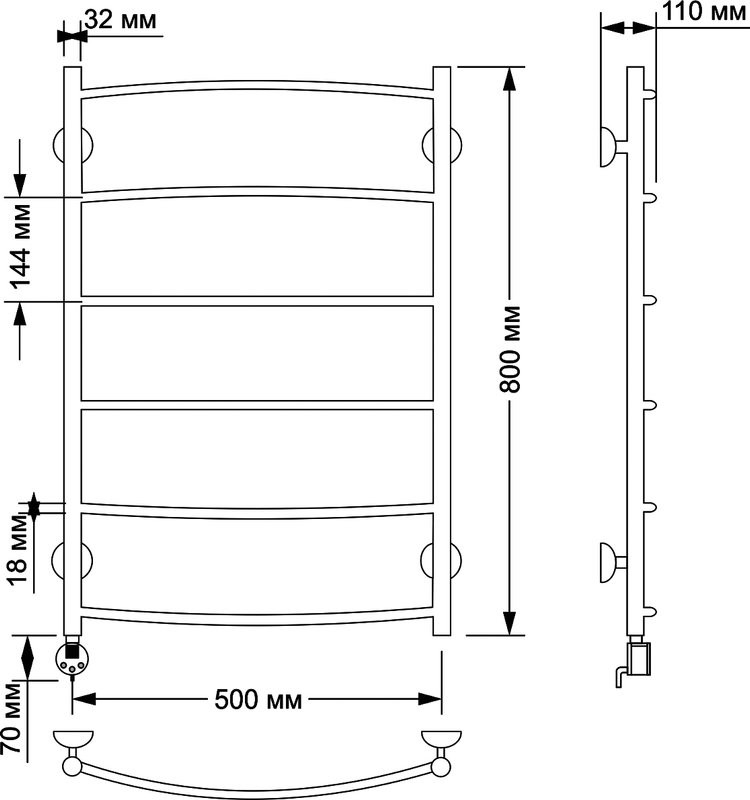 Полотенцесушитель электрический Secado Милан 1 85x55 см, подключение слева, бронза, лесенка, латунь