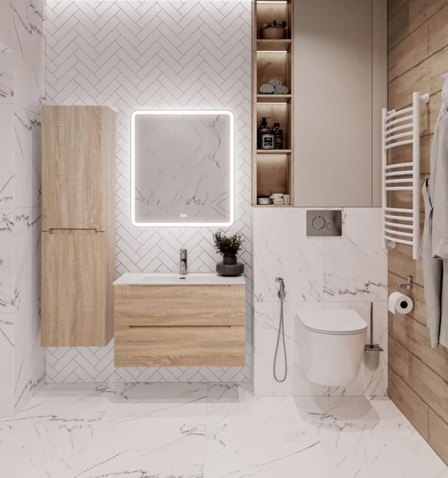 Шкаф пенал для ванной BelBagno Etna 40 R rovere bianco