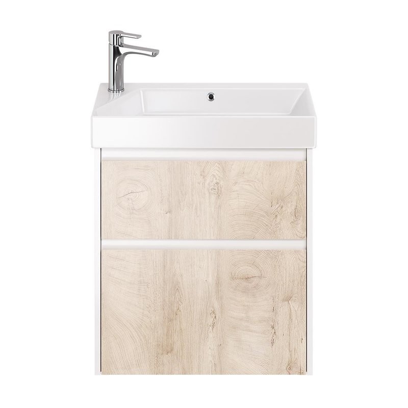 Тумба с раковиной Dreja Slim 65 подвесная, белый глянец, дуб кантри