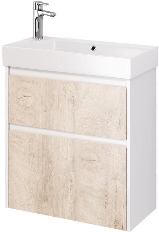 Тумба с раковиной Dreja Slim 65 подвесная, белый глянец, дуб кантри