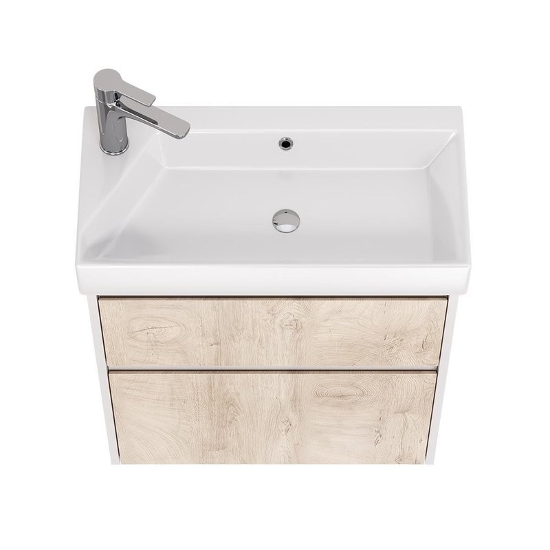 Тумба с раковиной Dreja Slim 65 подвесная, белый глянец, дуб кантри