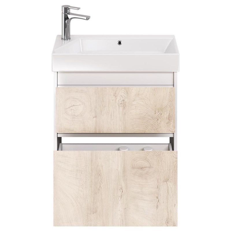 Тумба с раковиной Dreja Slim 65 подвесная, белый глянец, дуб кантри