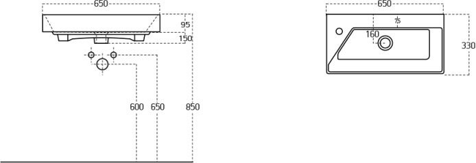 Тумба с раковиной Dreja Slim 65 подвесная, белый глянец, дуб кантри