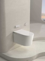Умный унитаз подвесной SantiLine SL-5038 с функцией биде, безободковый, с микролифтом, глянцевый белый