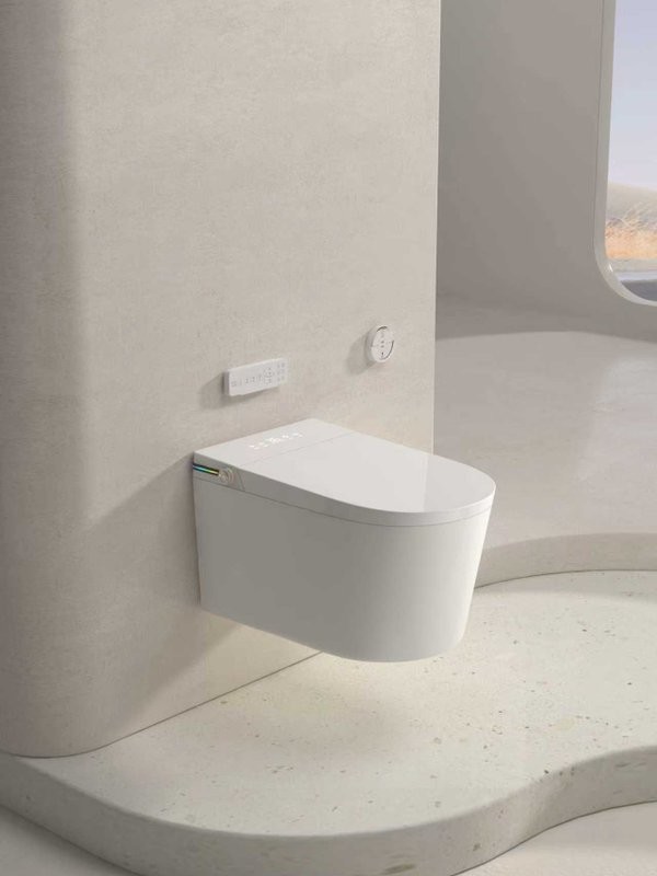 Умный унитаз подвесной SantiLine SL-5038 с функцией биде, безободковый, с микролифтом, глянцевый белый