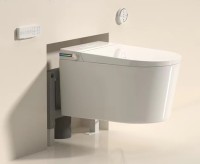 Умный унитаз подвесной SantiLine SL-5038 с функцией биде, безободковый, с микролифтом, глянцевый белый