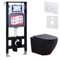 Комплект 3 в 1 Унитаз подвесной Esbano Azalea ESUPAZALBM + Инсталляция Fram + Кнопка ESINKRG11GW цвет глянцевый белый