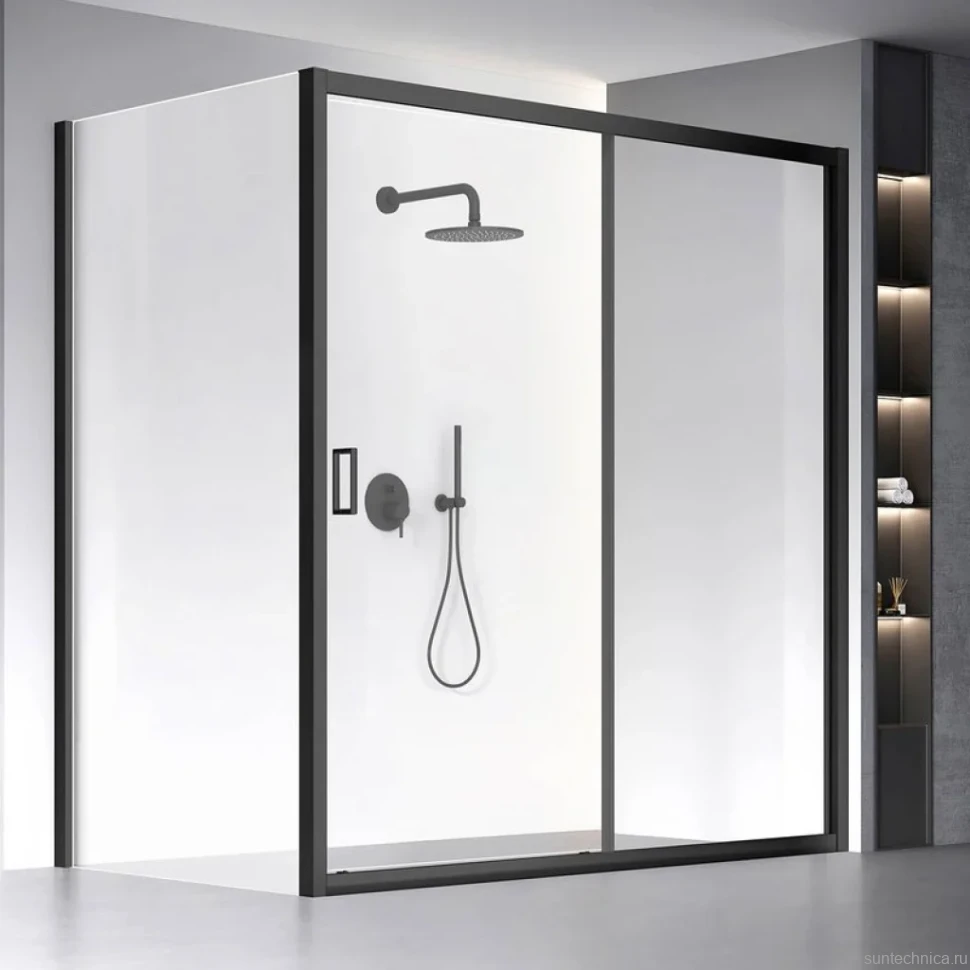 Душевой уголок Veconi Rovigo RV-060B 170х80 см, профиль матовый черный, стекло прозрачное