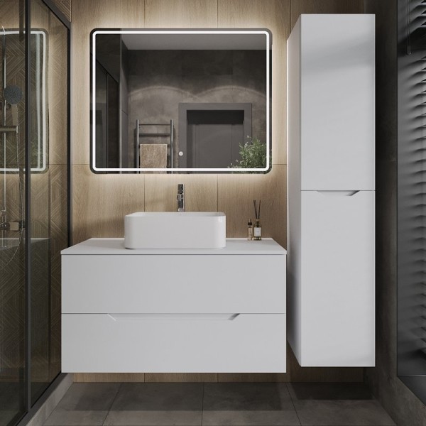 Мебель для ванной комнаты Orange Line 100 подвесная, 2 ящика, матовая белая с раковиной B02-460W