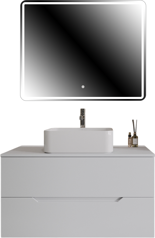 Мебель для ванной комнаты Orange Line 100 подвесная, 2 ящика, матовая белая с раковиной B02-460W