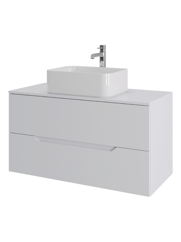 Мебель для ванной комнаты Orange Line 100 подвесная, 2 ящика, матовая белая с раковиной B02-460W