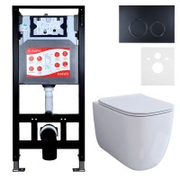 Комплект 3 в 1 Унитаз подвесной Esbano ESUPGARAW + Инсталляция Fram + Кнопка ESINKRG11MB цвет матовый черный