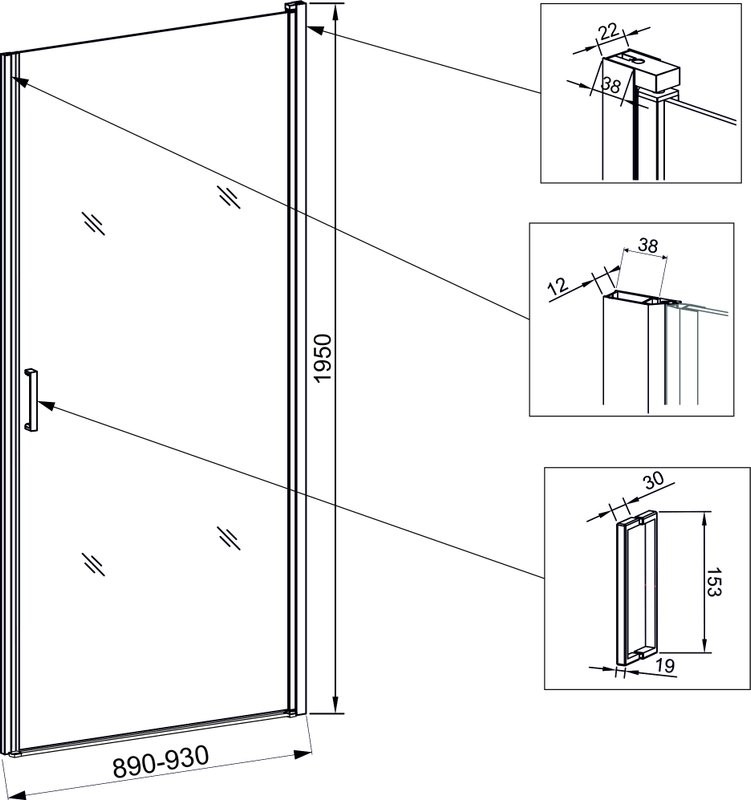 Душевая дверь в нишу Veconi Vianno VN-43 90 см,  профиль хром