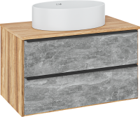 Тумба с раковиной Runo Мальта 85 подвесная, дуб, серая, раковина Ovale 50