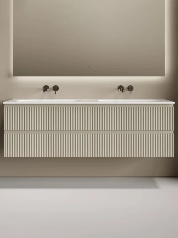 Тумба с раковиной Sancos Snob R 80 beige soft, 2 шт, раковина Ceramicanova Grace с двумя чашами без отверстий под смеситель,CN7023wx