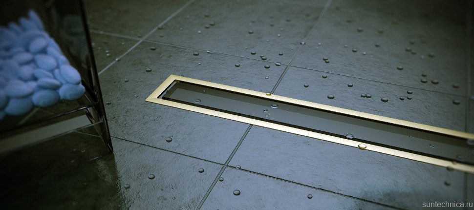 Душевой трап (лоток) Pestan Confluo Premium Gold Black Glass Line Confluo Premium Gold Black Glass Line 550 черное стекло/позолоченная сталь