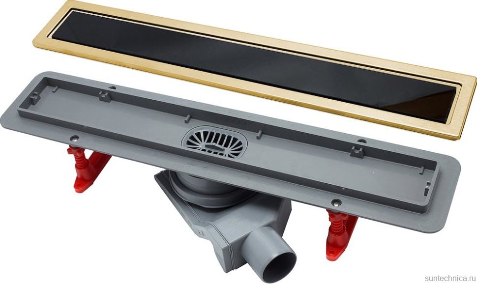 Душевой трап (лоток) Pestan Confluo Premium Gold Black Glass Line Confluo Premium Gold Black Glass Line 550 черное стекло/позолоченная сталь