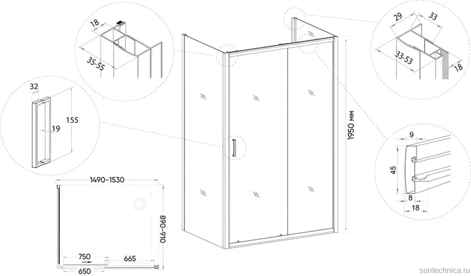 Душевой уголок Veconi Rovigo RV-046B 150x90
