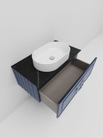 Тумба под раковину со столешницей La Fenice Cubo 90 подвесная, синяя, столешница черный мрамор