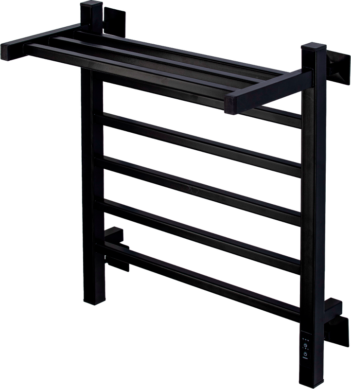 Полотенцесушитель электрический Comfysan Marte-K 012519 60x55 см, подключение справа, слева, матовый черный, лесенка, из стали, с полкой