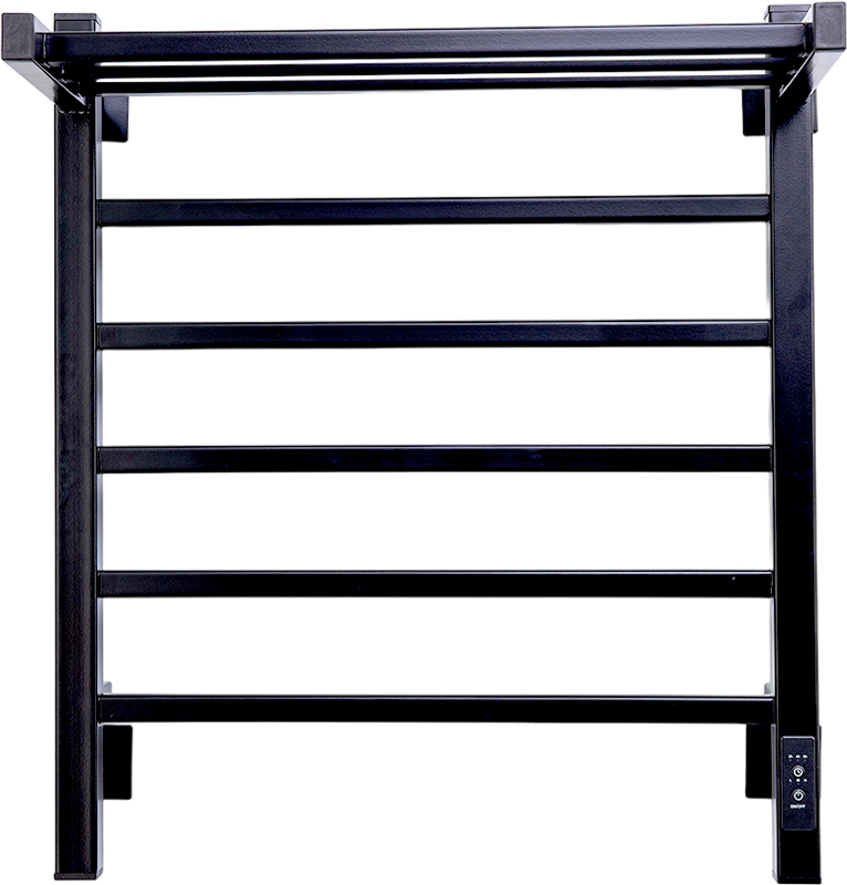 Полотенцесушитель электрический Comfysan Marte-K 012519 60x55 см, подключение справа, слева, матовый черный, лесенка, из стали, с полкой