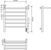Полотенцесушитель электрический Comfysan Marte-K 012519 60x55 см, подключение справа, слева, матовый черный, лесенка, из стали, с полкой