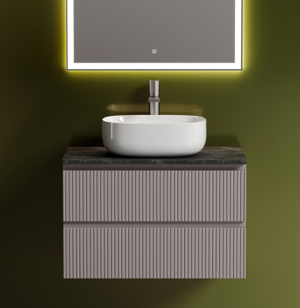 Тумба под раковину со столешницей Sancos Snob T 80 doha soft, столешница черный мрамор, с отв. под смеситель