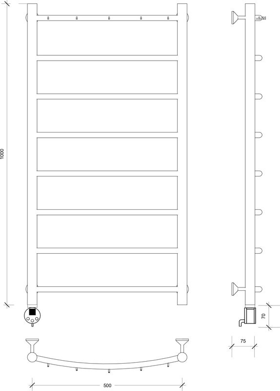 Полотенцесушитель электрический Secado Милан 1 К 100x50 см, подключение слева, графит, лесенка