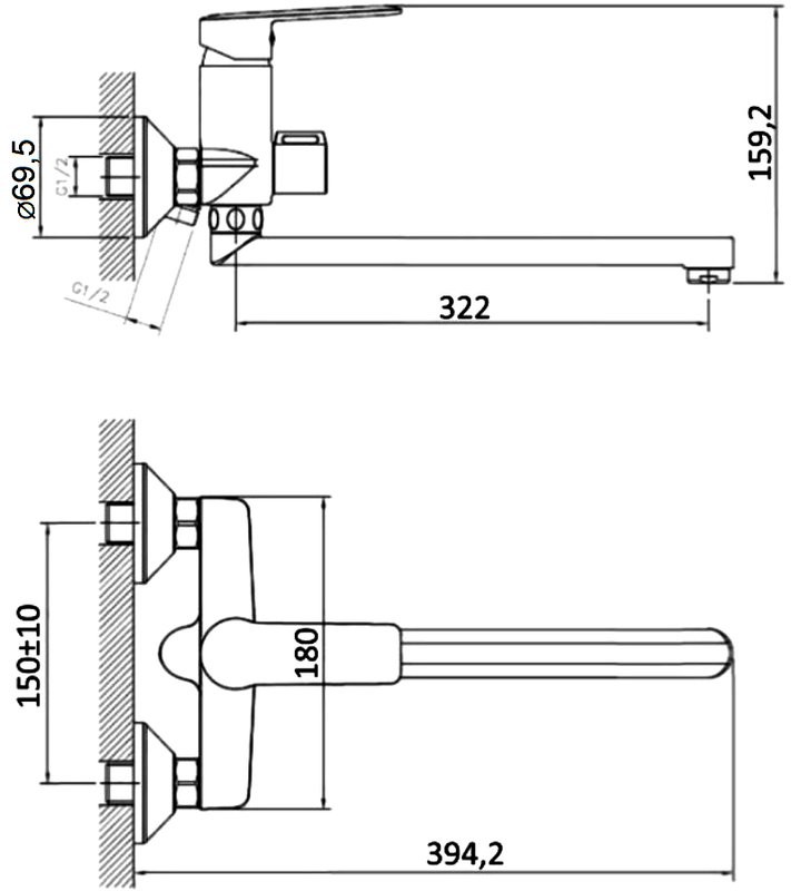 Смеситель с длинным изливом для ванны Agger Clean A2421100