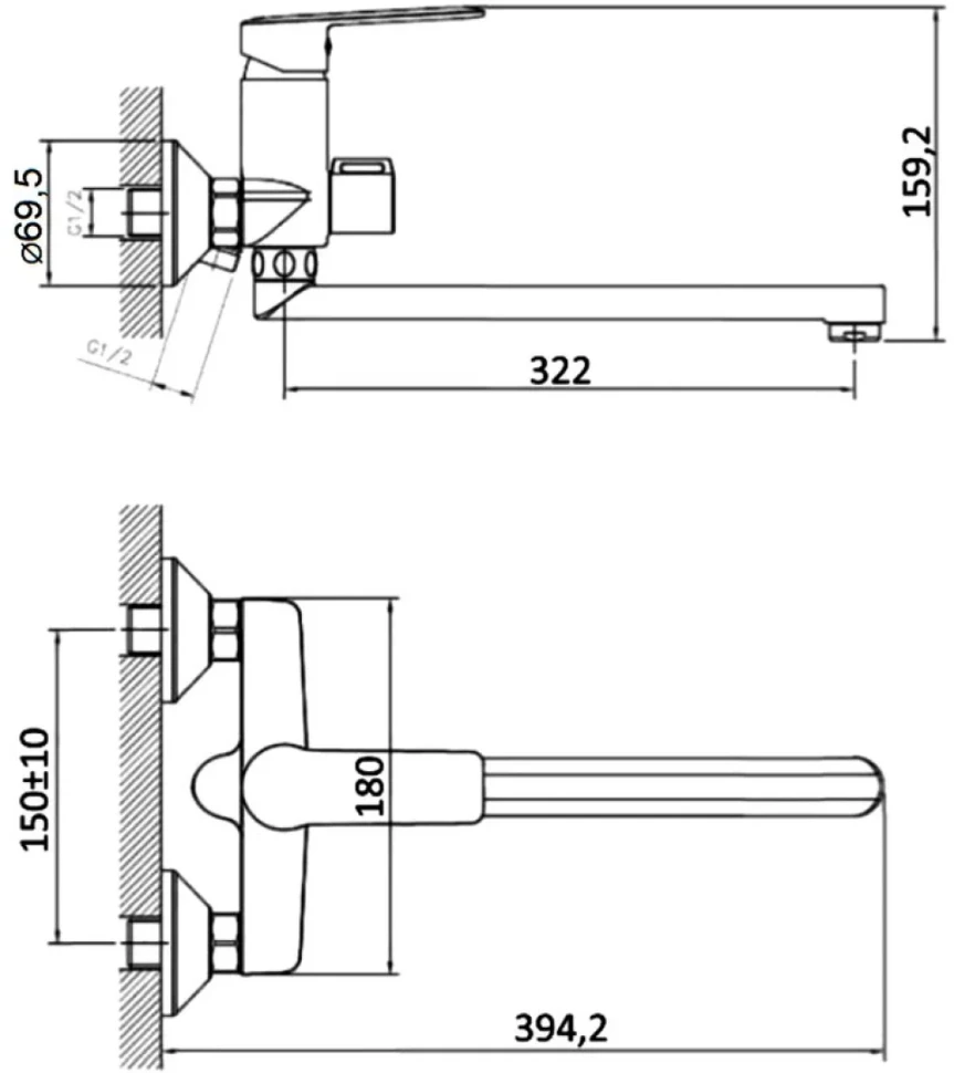 Смеситель с длинным изливом для ванны Agger Clean A2421100