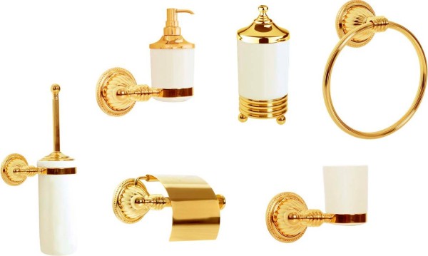 Набор Дозатор Boheme Hermitage Gold + Стакан + Полотенцедержатель + Ершик + Держатель + Контейнер