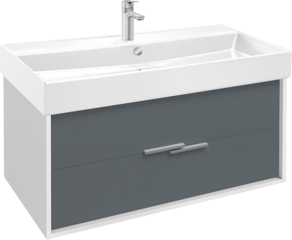 Тумба с раковиной Jacob Delafon Vivienne 100 белая блестящая, серый матовый, раковина белая