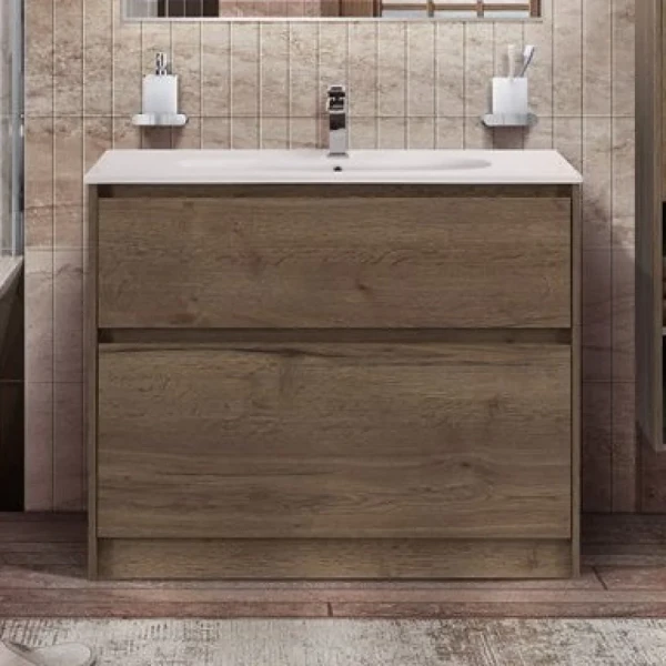 Тумба с раковиной BelBagno Kraft 100 напольная, rovere tabacco, раковина LOV-1000-LVB