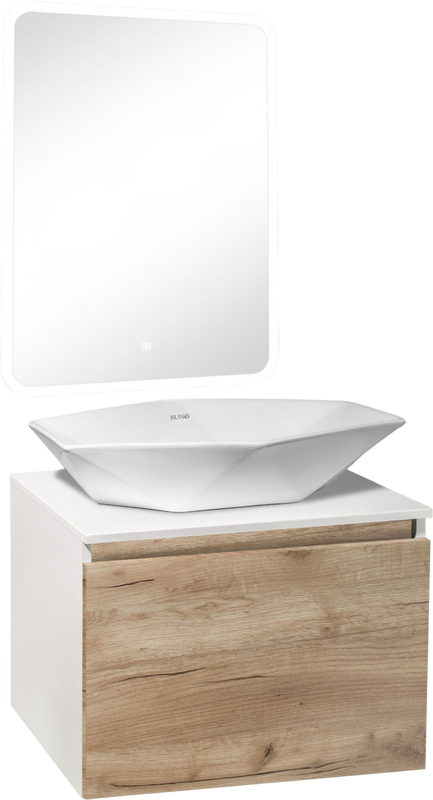 Мебель для ванной комнаты Runo Бари 60 крафтовый дуб, раковина Poligono 65