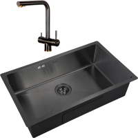 Комплект Мойка Zorg Inox PVD 7444 grafit + Смеситель Inox SZR-7039 BR/GRAFIT бронза графит