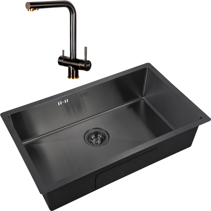 Комплект Мойка Zorg Inox PVD 7444 grafit + Смеситель Inox SZR-7039 BR/GRAFIT бронза графит