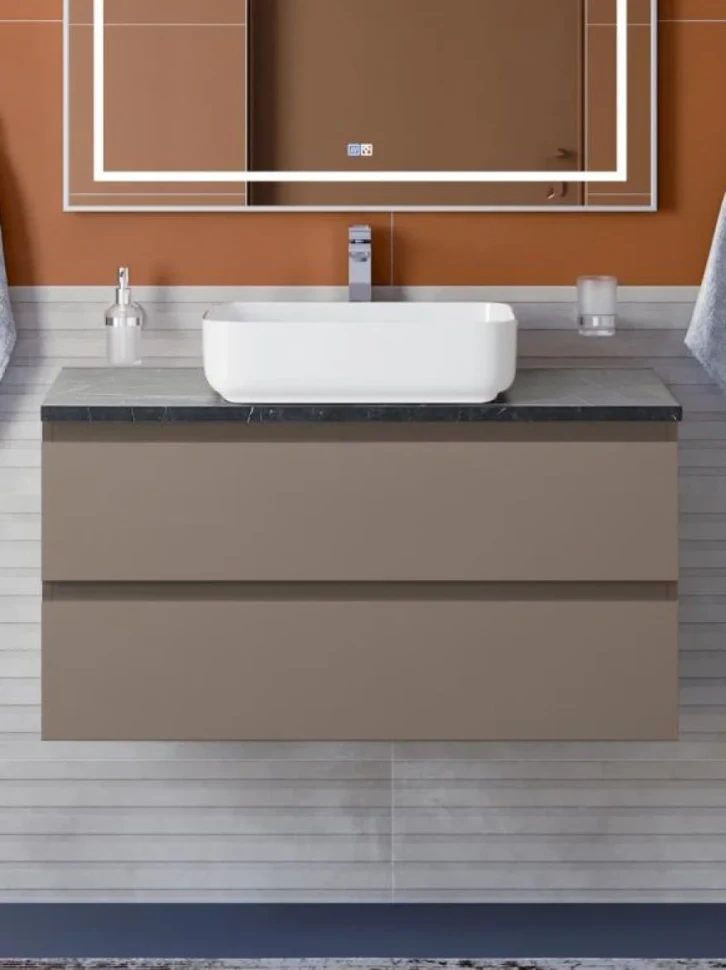 Тумба с раковиной BelBagno Kraft 100 подвесная, матовая бежевая, столешница kep-100-mno, раковина BB1304