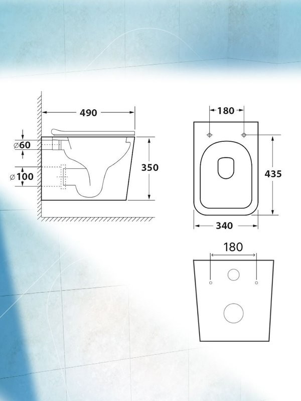 Унитаз подвесной безободковый вихревой Bau Stil Hurricane, быстросъемное тонкое сиденье дюропласт микролифт