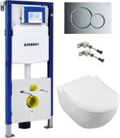 Комплект Унитаз подвесной Villeroy & Boch Subway 2.0 5614R201 alpin + Крепления Geberit Duofix 111.815.00.1 к стене + Инсталляция UP 320 111.300.00.5 + Кнопка Sigma 01 115.770.21.5 хром + Звукоизоляция